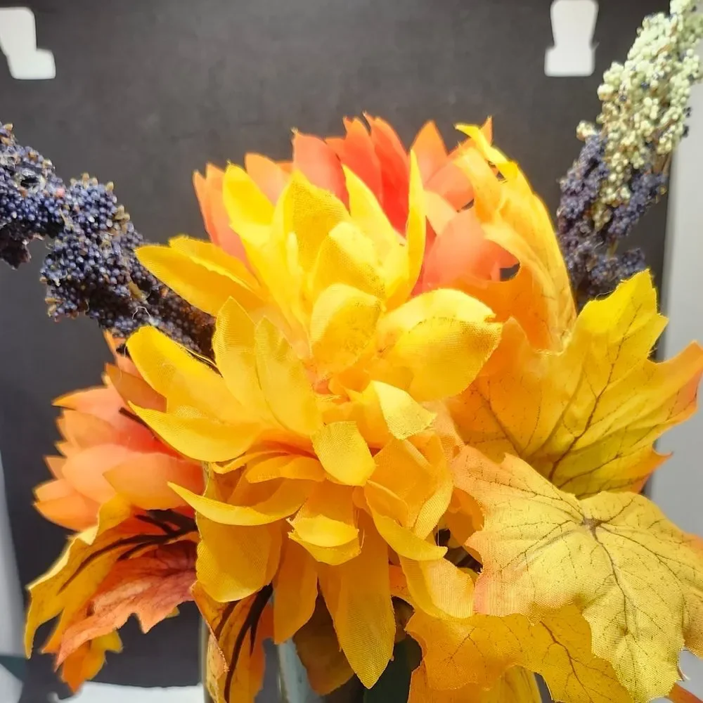 Hand Crafted Floral Table Centerpiece Fall Chrsyanthemum Glass
